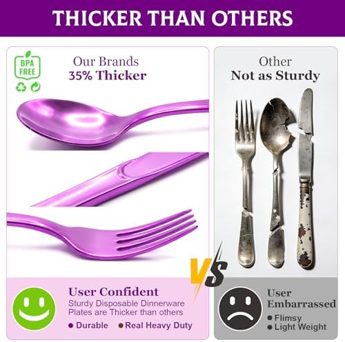 Glowserve 306 Pack Purple Disposable Plastic Silverware Set Cutlery Set