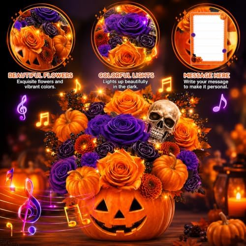 APOTODITO Halloween Bouquet Card with Music and Lights, Halloween Card with Skeleton, Halloween Gifts for Men, Women, Spooky Musical Greeting Card