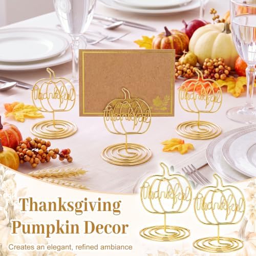 FillTouch 6 Set Thanksgiving Place Card Holders Pumpkin Photo Card Holders Decoration Fall Pumpkin Centerpiece for Table Decor Autumn Wedding Farmhouse Thanksgiving Harvest Party Supplies (Thankful)
