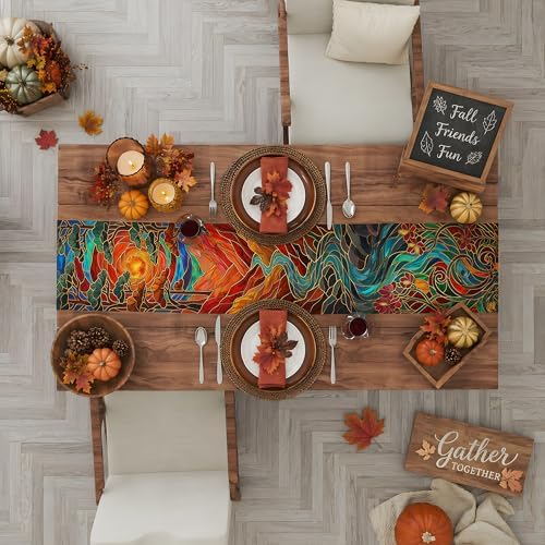 OHOME Fall Decor - Stained Glass Table Runner