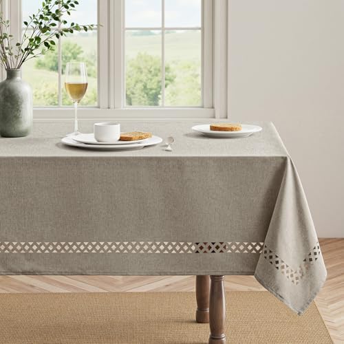 MIULEE Linen Rectangle Tablecloth with Decorative Cutouts 60x104 inch