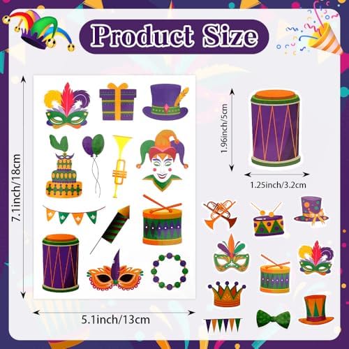 Mardi Gras Stickers, 306 PCS Happy Mardi Gras Stickers, Self-Adhesive Carnival Masquerade Decoration Sticker Clowns Crowns Mask Design Sticker for Masquerade Themed Decorations Activity Party Favors