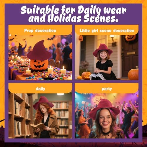Women Witch Hat for Halloween Wool Hats Wide Brim Spire Knitted Cap for Party Masquerade Cosplay Costume Daily