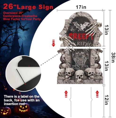 6Pcs 26" Large Halloween Tombstone Yard Signs, Outdoor Gravestone Decor for Graveyard with Stakes, Scary Cemetery Lawn Garden Decorations for Party