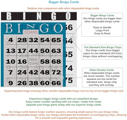 200 Bingo Cards, Large 4.5 x 4.5 Inch, Paper Bingo Sheets
