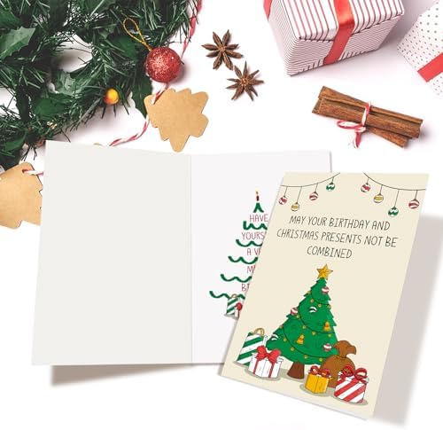 Funny Christmas Birthday Card for Him Her, Humorous December Bday Card Gift for Friends Sister Brother, May Your Birthday And Christmas Presents Not Be Combined
