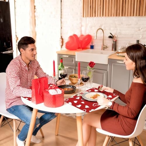 6 Set Valentine's Day Placemats, 11x16 Inch Red White Heart Love Plastic Placemats Valentine's Day Spring Holiday Table Mats for Wedding Party Festival Decor