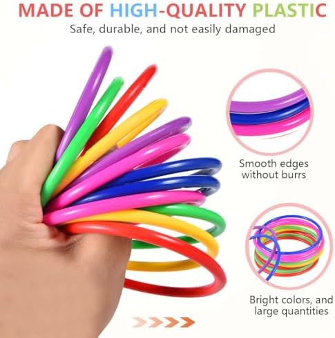 OBTANIM 12 Pcs Plastic 3 Inch Ring Toss Game for Kids and Outdoor Toss Rings for Speed and Agility Practice Game, Random Colors