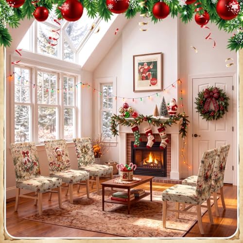 Moukeren 6 Pcs Vintage Christmas Chair Covers Farmhouse Dining Slipcovers