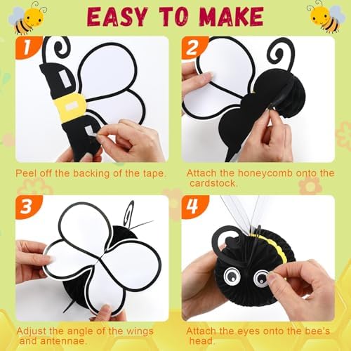JULMELON 6 Pack Bee Party Decorations for Honeycomb Decorations