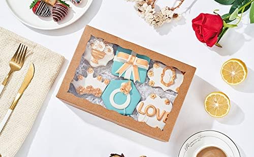 4PCS 10x7 x2.5Inches Premium Brown Strawberry Boxes with Display Window, Sweet Treat Boxes for Cookies, Donuts, Macarons, Muffins& Hot Coca Bombs, Perfect for Any Celebration