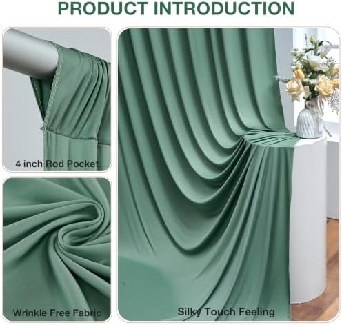 50ftx10ft Wrinkle Free Sage Green Backdrop Curtains for Parties, Polyester Green Photo Backdrop Drapes 10 Panels 5x10ft for Wedding Birthday Baby Shower Photography Background