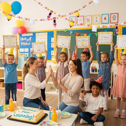 CroBlissful Back to School Felt Pom Garland, 8.2ft Classroom Pencil Banner