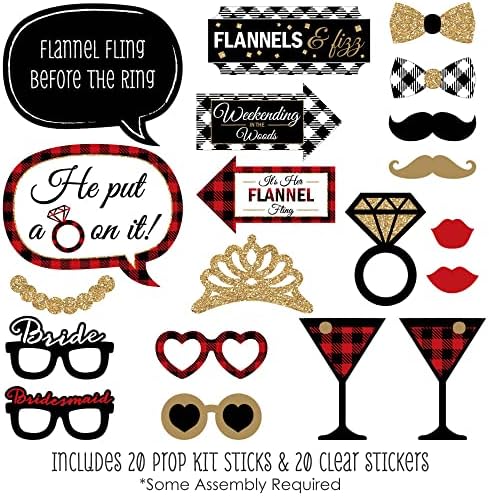 Flannel Bridal Shower Photo Booth Prop Kit, DIY Cardstock Props - 20pc