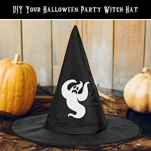 Riare 12pcs Halloween Black Witch Hats- Floating Hanging Witches Hats with 98 Feet Hanging Rope, Costume Witch Accessory for Halloween Yard Party Decoration