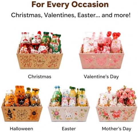 Bantna 10 PCS Empty Gift Basket Kit with 500g Crinkle Paper Filler, Gold Bows & Clear Plastic Bags, Sturdy, Easy to Assemble, Ideal for Holiday, Birthday, Wedding & All Gifting Occasions