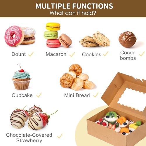 Moretoes 45pcs Cookie Boxes with Window, 9x6x3in Auto-Popup Bakery Boxes