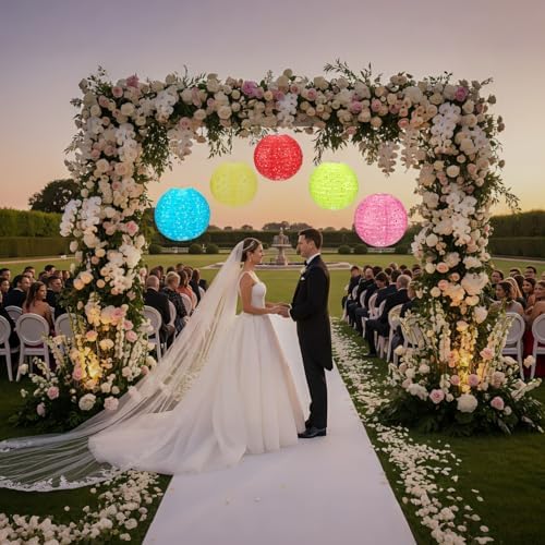 5Pack Chinese Lunar New Year Decorations 2026 Paper Lanterns with Lights Chinese Japanese Hanging Paper Lanterns with LED Sticks Tassels 8 Inch for Spring Festival Valentine's Day Party Decor