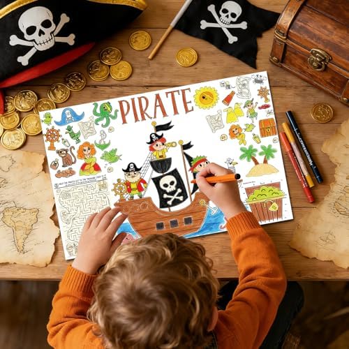 Pirates Crafts for Kids 15Packs 17X11Inches Coloring Placemats with Thankful - Fall Art Activities for Friendsgiving, Preschool & Kindergarten Projects for Toddlers,Kids, Girls & Boys