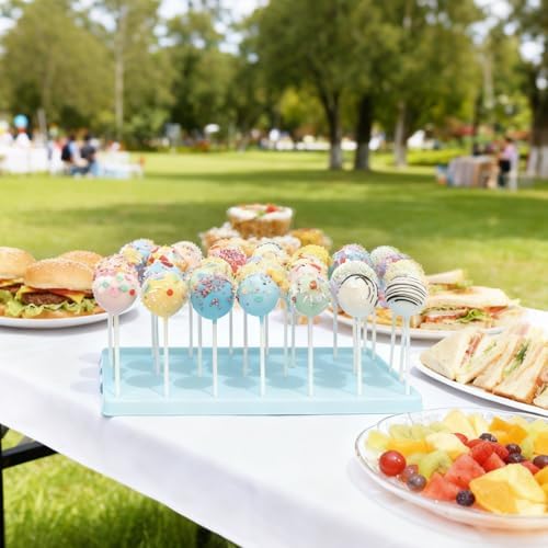 35-Hole Blue Cake Pop Stand with 100 Sticks, 100 Bags & 100 Gold Ties