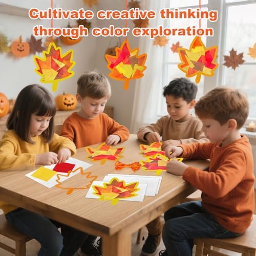 JOINCCI Fall Maple Leaves Craft Kit-36PCS Thanksgiving Crafts with Pre-Cut Stickers,Tissue Papers,Fall Crafts Supplies for Back to School Harvest Thanksgiving Religious Christian Fun Actives