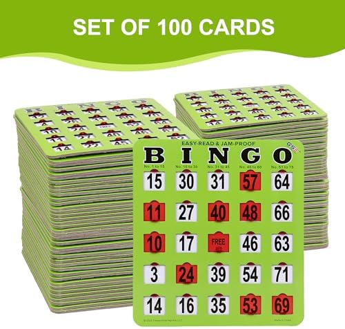 GSE Jumbo Easy-Read Shutter Slide Bingo Cards Bulk, 100-Pack Reusable Cards