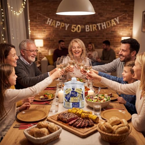 Tenare 90 Pcs 50th Birthday Candy Wrappers, Blue and Gold Stickers