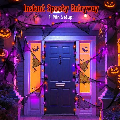 cshare Halloween Lights Battery Operated or USB, Creepy Cloth String Lights with Timer Waterproof 9.8ft 30LED Orange and Purple String Lights Halloween Decortions for Fireplace Window Door Mirror