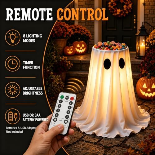 30" Glowing Ghost Candy Bowl Stand - Halloween Decorations Outdoor