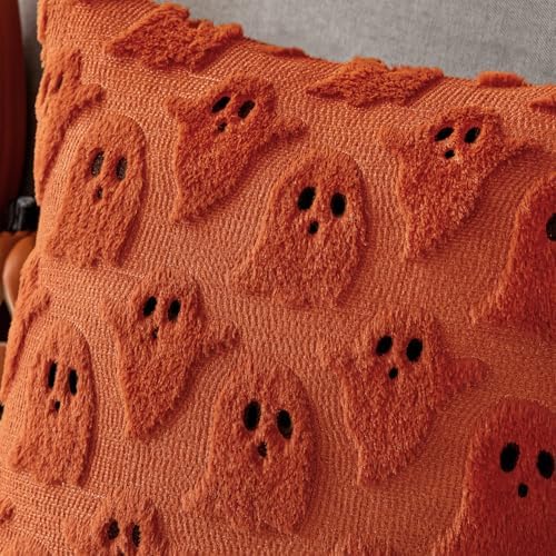 MIULEE Burnt Orange Halloween Pillow Covers Cute Ghost Fall Decor 20x20