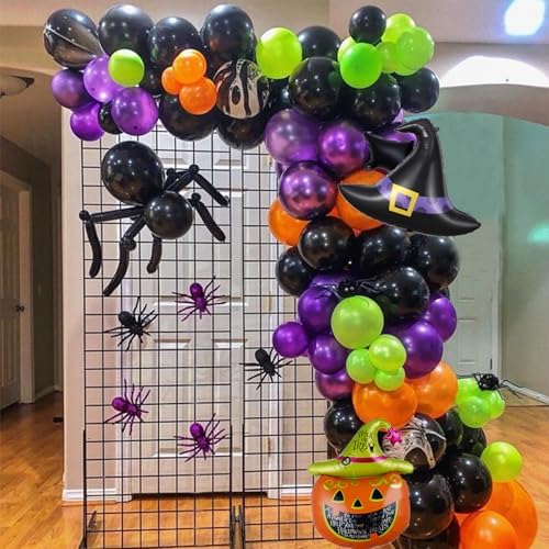 154Pcs Halloween Balloon Arch Garland Kit, Pumpkin Ghost Boo Foil Balloons