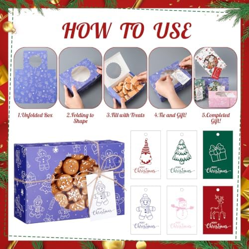 Motipuns 24 Set Christmas Cookie Boxes with Window Gift Boxes,Mixed