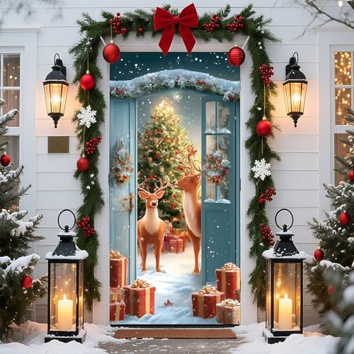 Christmas Door Cover Banner for Front Door Porch Winter Holiday Decor