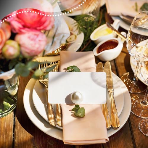 Leinuosen 96 Pcs Decorative Pearl Place Card Stands and Cards Set, Table Place, Food Labels Business, Dessert Table Decor