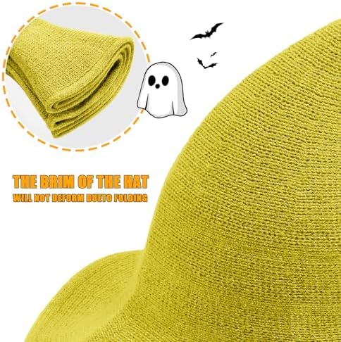 Leuceiy Witch Hat for Women, Wide Brim Foldable Wool Kintted Wizard Hats