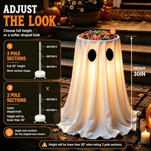 30" Glowing Ghost Candy Bowl Stand - Halloween Decorations Outdoor