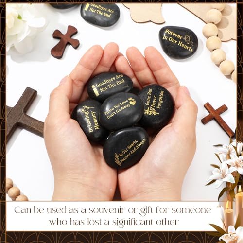Yuntau 30 Pcs Memorial Stone 1.97 Inch Celebration of Life Favor Inspirational River Rock Engraved in Loving Memory Funeral Favor Decoration for Fathers Day Gift (Black,Classic Style)
