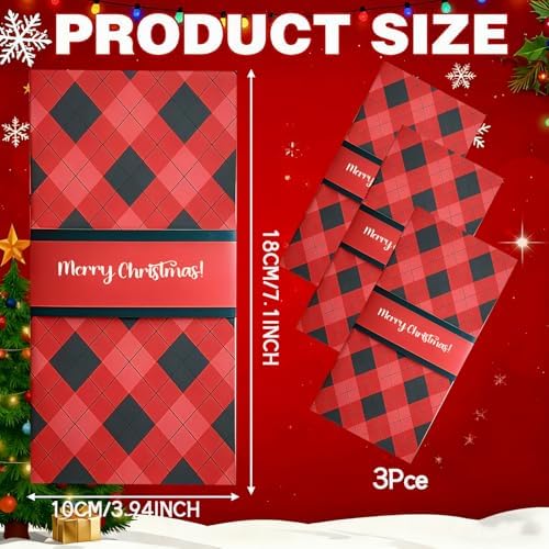 Handmade Christmas Gift Card Booklet 3 Pack, Red Plaid Gift Card Holder with Merry Christmas Text, (3pcs)