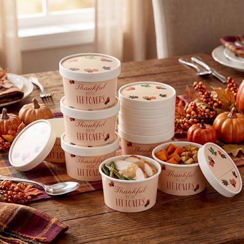 Willinglong 24 Pcs Thanksgiving Paper Containers with Lids Disposable Fall