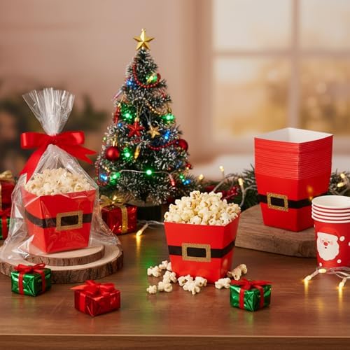 Pajean 24 Sets Christmas Popcorn Boxes with Gift Bags and Ribbon