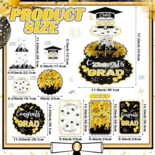Yungyan 5 Set 2026 Graduation Cupcake Stand and Serving Platters Trays for 50 Cupcakes Black Gold 3 Tier Graduation Cap Cardboard Holder Tower Class of 2026 Congrats Grad Dessert Party Decor Supply