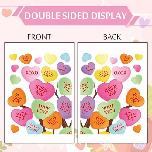 JarThenaAMCS Valentine's Day Tree Window Clings Window Stickers Conversation Heart Tree Double-Sided Glass Decals for Wedding Anniversary Party Wall Decor, 6 Sheets