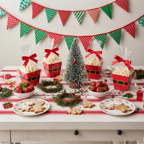 Pajean 24 Sets Christmas Popcorn Boxes with Gift Bags and Ribbon