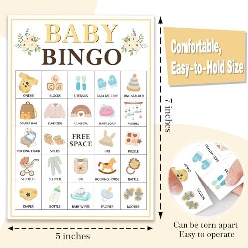 Floral Baby Shower Bingo for 24 Players, Gender Reveal Party Activity