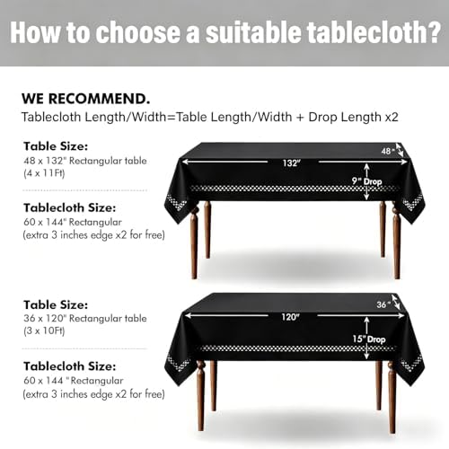MIULEE Black Rectangle Tablecloth with Decorative Cutouts 60x144 inch