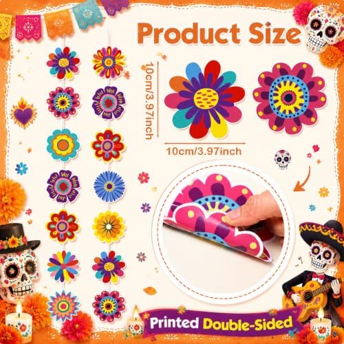 Xinnun 8 Pcs Day of The Dead Party Decorations Halloween Flower Garlands