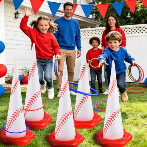 5 Pack Baseball Inflatable Ring Toss Game - Baseball Party Games Set