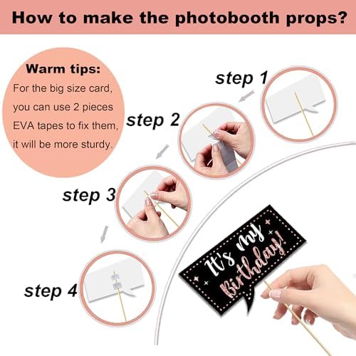 38 Pcs Birthday Photo Booth Props Kit with Frame, Happy Birthday Party Favors Supplies Bday Party Decorations Set for Girls Women Really Glitter Selfie Paper Party Supplies (Rose Gold)