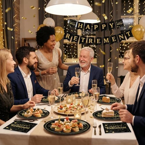 Dereinwo 50 Pcs Retirement Paper Plates and Napkins Set