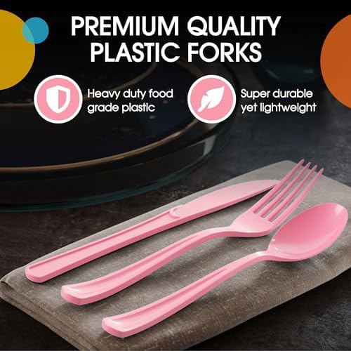 Party Solids Pink Plastic Silverware 150 Pcs Pink Cutlery Set